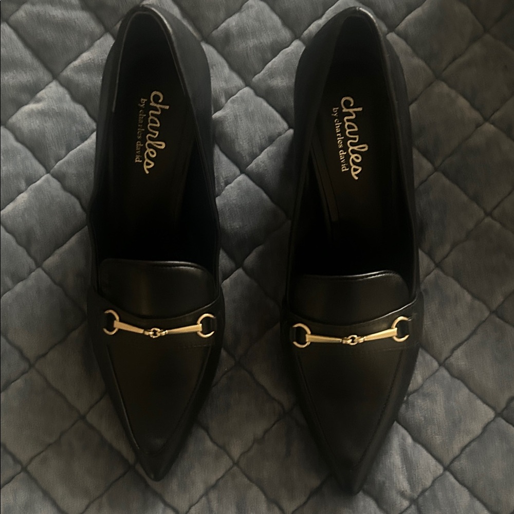 Charles By Charles David Black Loafers with Gold Trim